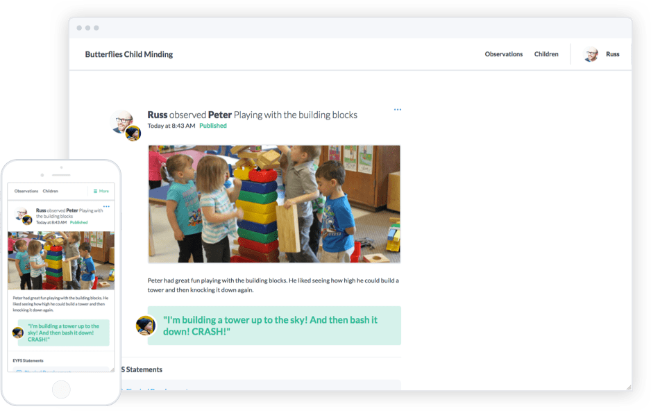 Each parent and carer account gets access to their own unique newsfeed