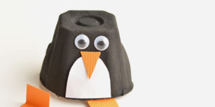 an egg carton penguin